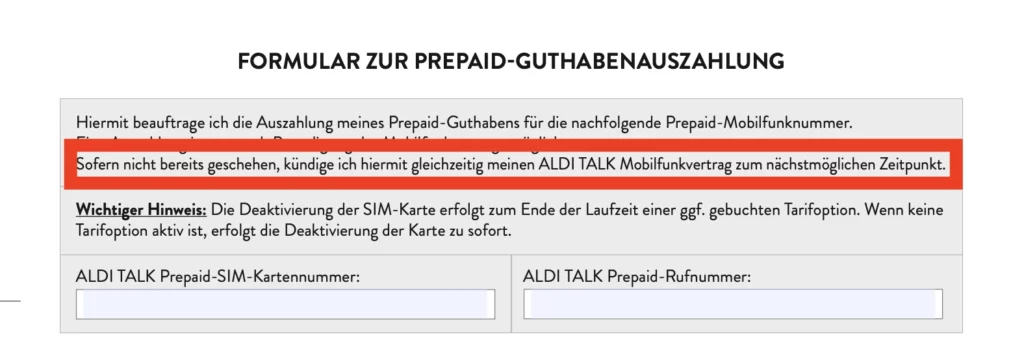 Aldi Talk Guthaben auszahlen lassen ohne Kündigung