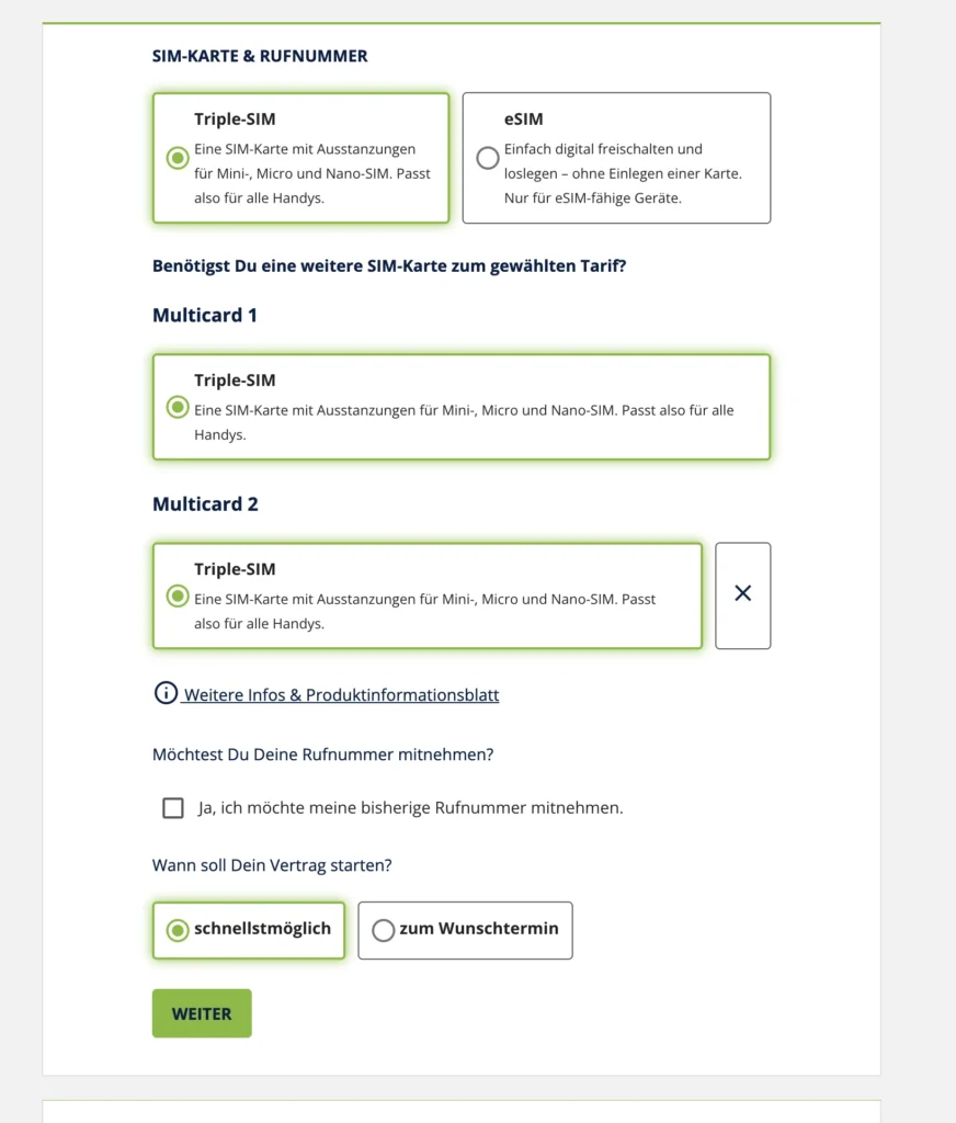Freenet Unlimited Multicard Auswahl