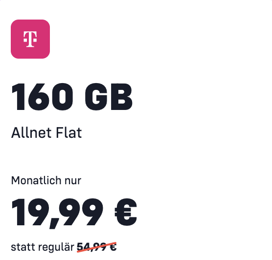 mobilfunk.de: 160GB im Telekom-Netz für 19,99€ mtl. + 150GB Datendepot