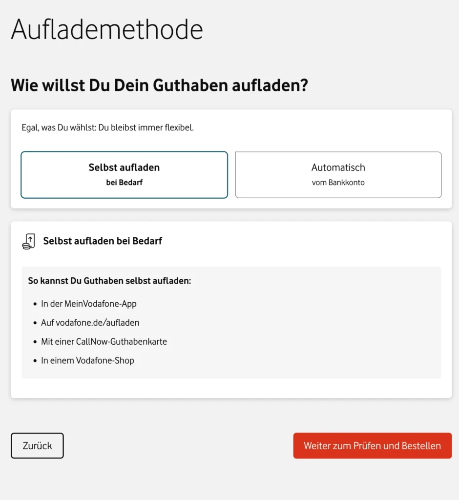 Vodafone Callya Auflademethode