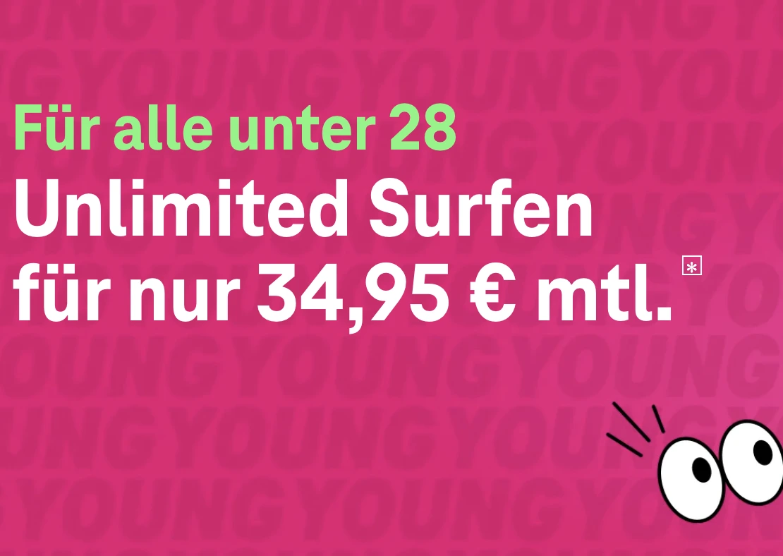 Telekom MagentaMobil L Young: 60 Monate Unlimited 5G für 34,95€ mtl. + 200€ Geräte-Rabatt