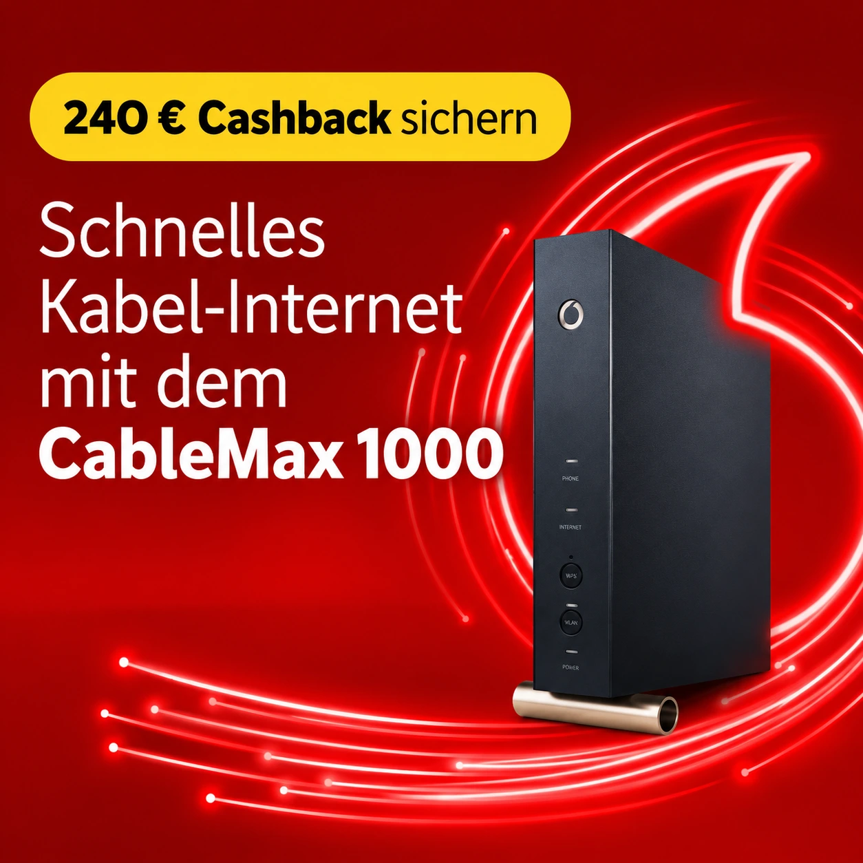 Vodafone CableMax 1000: 1.000 Mbit/s für 49,99€ mtl. + 240€ Cashback & 200€ Gutschein für U28